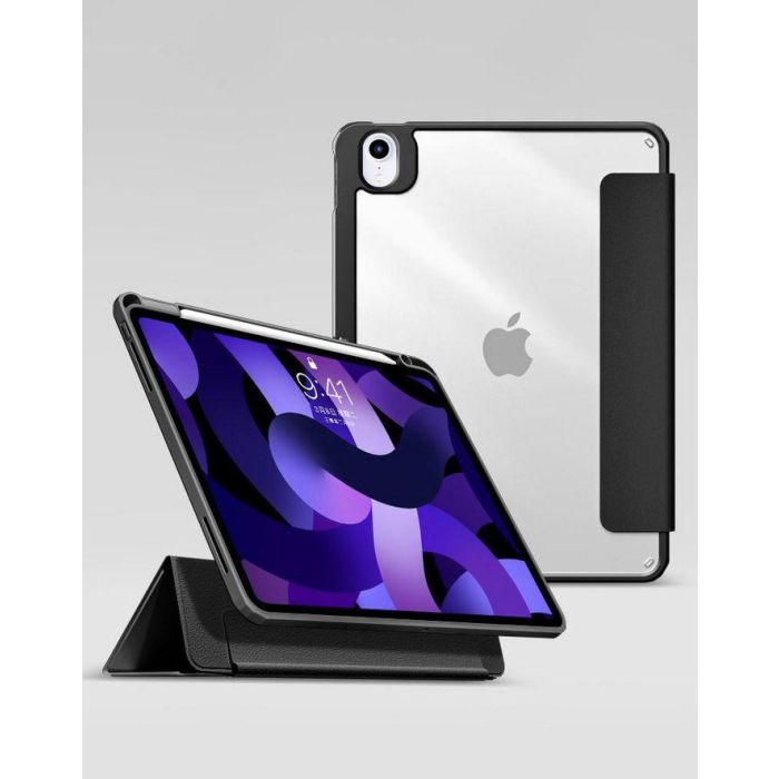 eSTUFF Funda Desmontable BOSTON para iPad Air 5/4 10.9 con Soporte Lápiz - Protectora TPU/PC, Activación/Suspensión Automática, Negro/Transparente