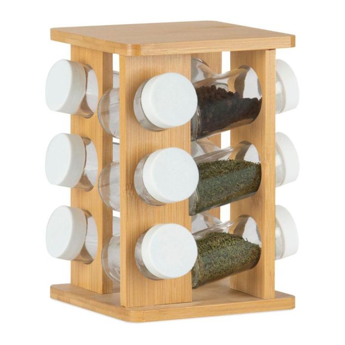 Andrea House Especiero giratorio de bambú cc72105, 12 botes de 80 ml, 21.5x15x23.5 cm