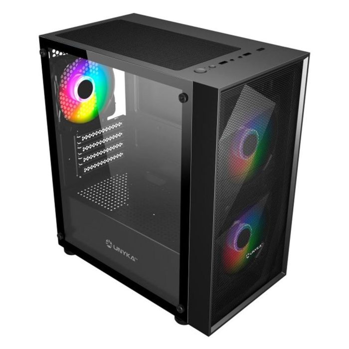 Unykach Caja Ordenador Gaming MIR B200 Micro ATX, Negro, con Ventiladores ARGB, Cristal Templado, Soporte para Refrigeración Líquida 1