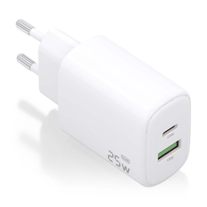 AISENS - CARGADOR 25W, 1xUSB-C PD3.0, 1xUSB-A QC3.0, BLANCO