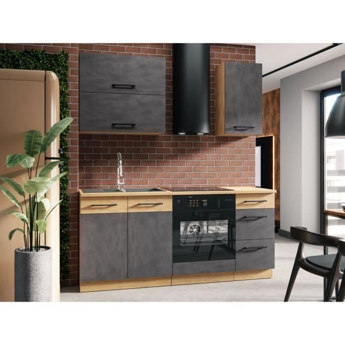 Mueble bajo fregadero ROCK - Melamina con decoración roble lancelot y gris matera - 1 puerta - L80 x H82 cm 2