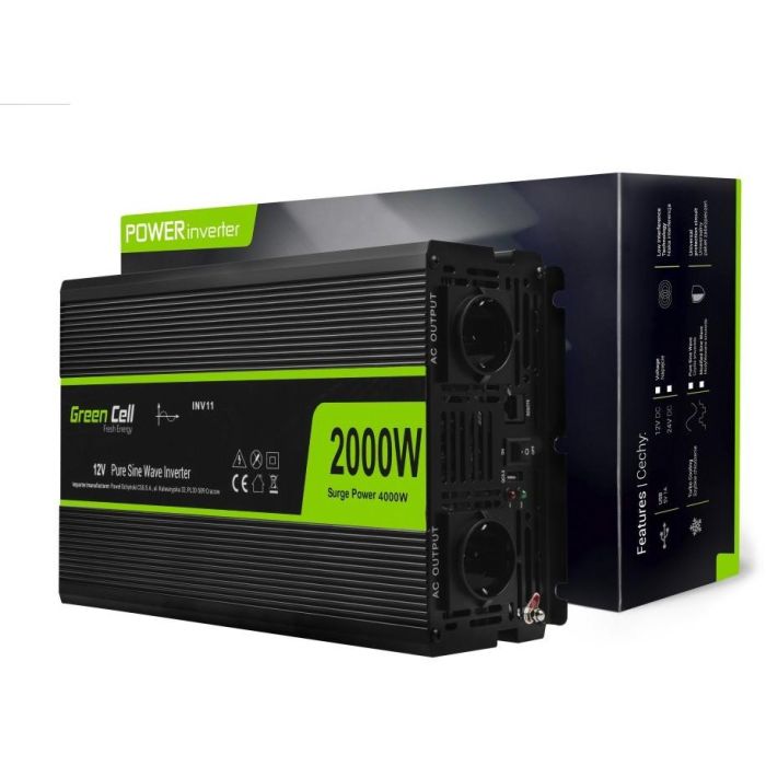 Green Cell INV11 Inversor de Corriente 12V a 230V 2000W para Coche, Convertidor Automotriz DC-AC