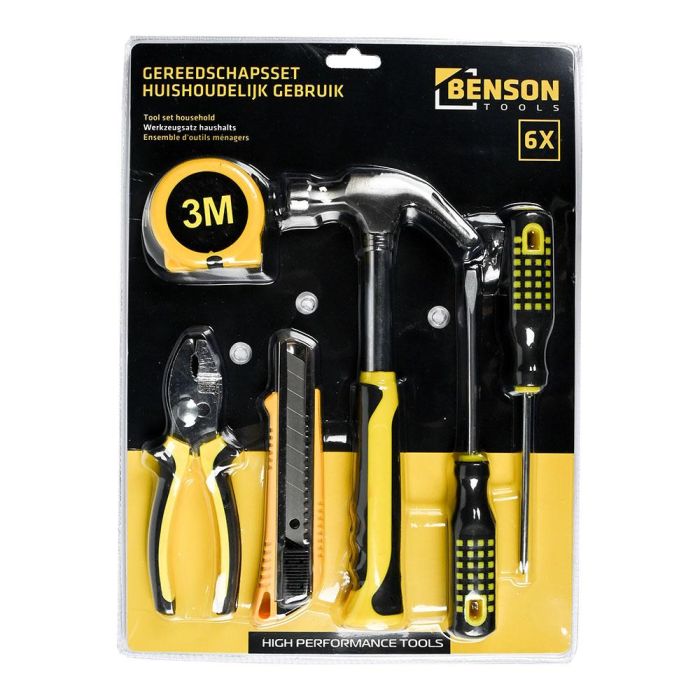 Benson Set de Herramientas 6 Piezas: Flexómetro, Martillo, Cutter, Destornilladores, Alicates 1