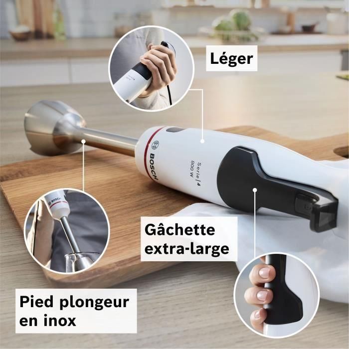 Batidora de mano - BOSCH - MSM4W221 - 600 W - 4 cuchillas afiladas - Bol para mezclar - Mini picadora - Batidor - Engranaje cerámico 3 Batidora de mano - BOSCH - MSM4W221 - 600 W - 4 cuchillas afiladas - Bol para mezclar - Mini picadora - Batidor - Engranaje cerámico 3