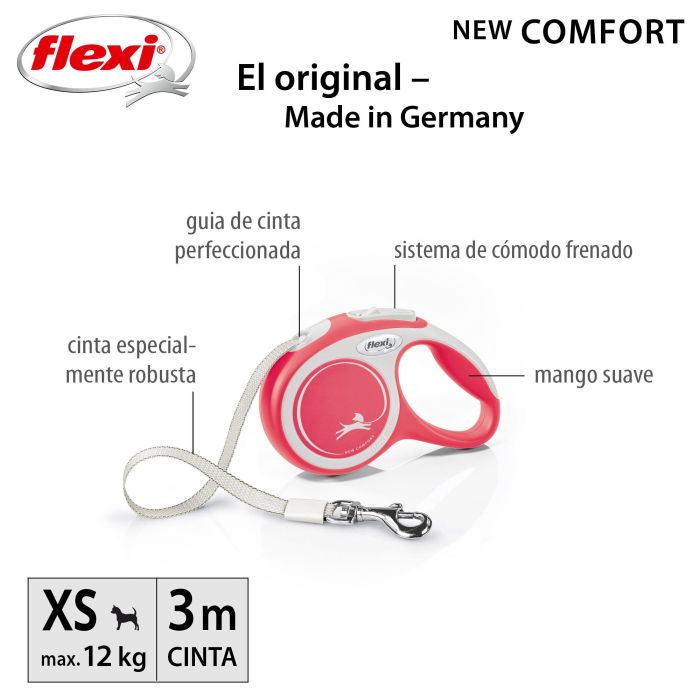 Flexi Correa New Comfort XS Cinta 3M Rojo 2