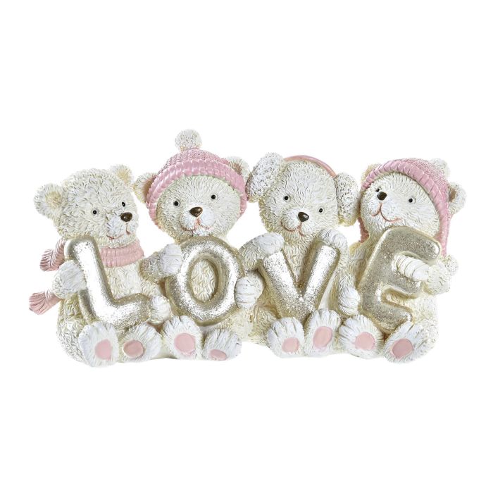 DKD Home Decor Figura Decorativa de Navidad Fantasía, diseño de Oso en Resina, Colores Rosa, Dorado y Crema - 5.5L x 15.5A x 7.5H cm