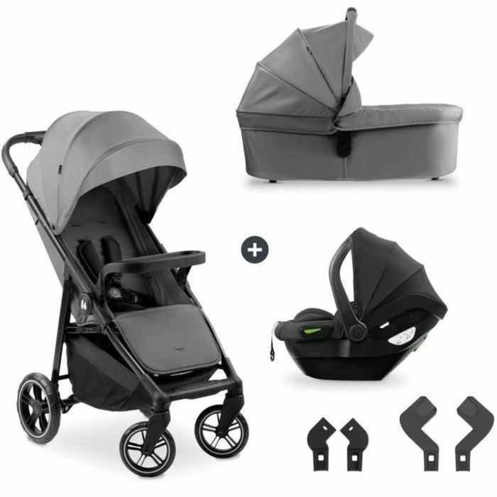 Hauck HAU1731474471948 Set de Viaje 3 en 1 Shop N Care Trio - Cochecito, Capazo, Silla de Auto, Adaptadores - 4 Ruedas - Gris