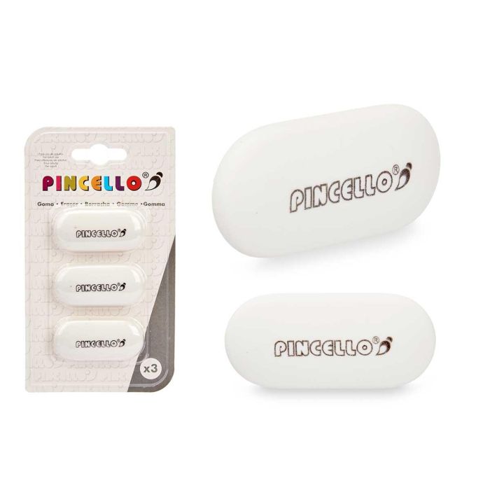 Set 3 Gomas de Borrar Ovaladas Blancas Pincello 9x16x1 cm (36 Unidades) Set 3 Gomas de Borrar Ovaladas Blancas Pincello 9x16x1 cm (36 Unidades)
