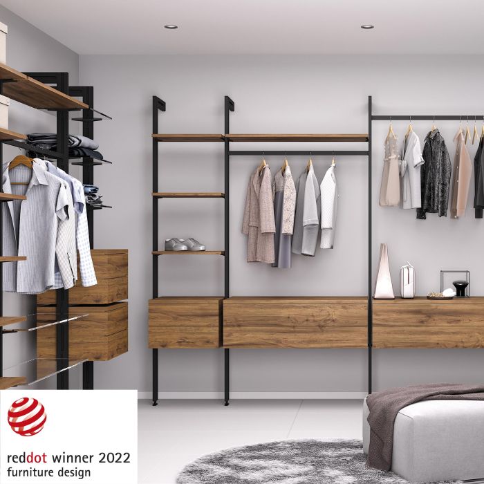 Emuca Kit de soportes para 4 estantes de madera y 1 barra de colgar de longitud 1m Zero, Aluminio y Zamak y Plástico, Pintado color negro texturizado 4