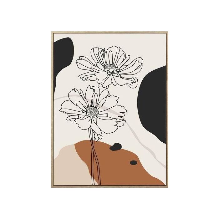 DKD Home Decor Cuadro Scandi Diseño Floral Abstracto en Lienzo y PS Beige y Negro 40x50 cm - Juego de 4 Unidades Decorativas
