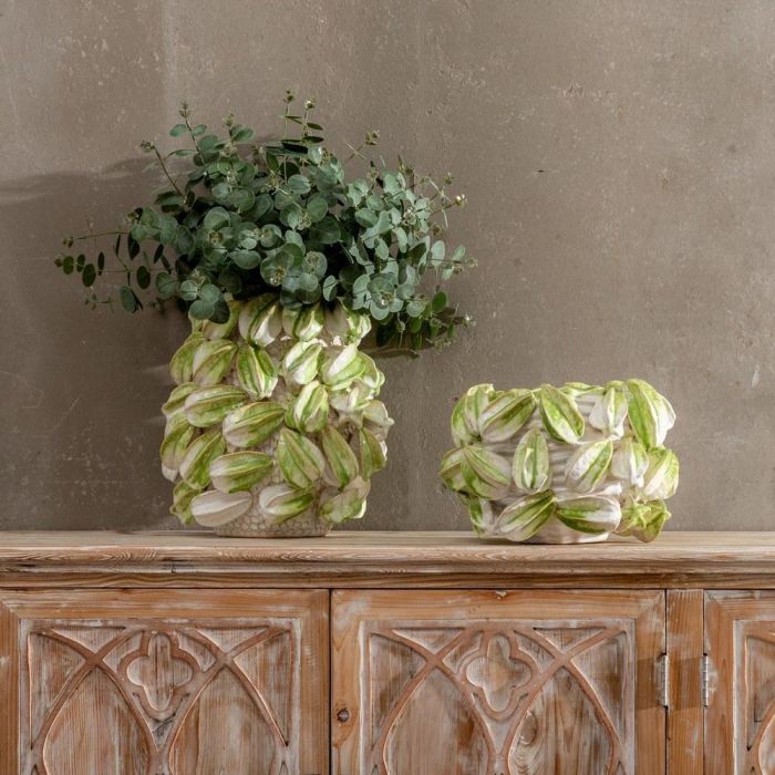 Jarrón Verde-Blanco Cerámica Decoración 33,50 X 33 X 23 cm