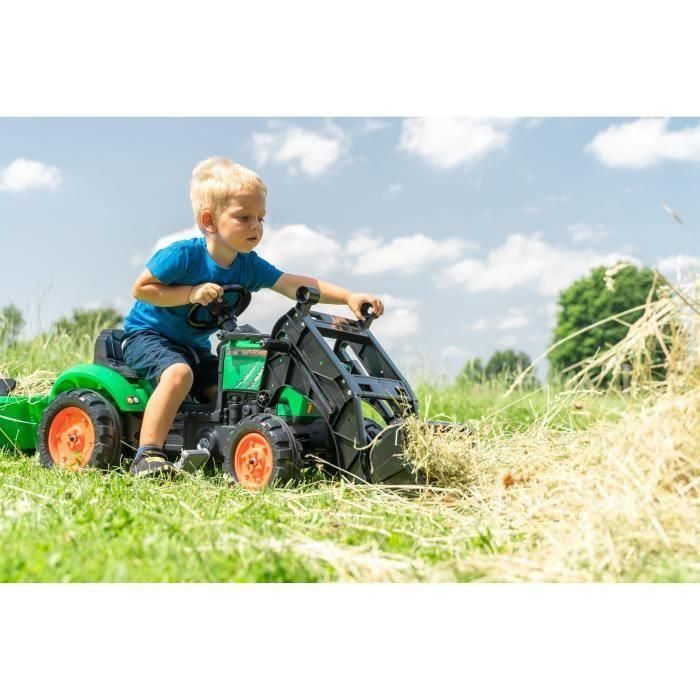 Falk Retroexcavadora con pedal Supercharger verde, con remolque extraíble, capota de apertura, volante con bocina, para niños 2-5 años 4