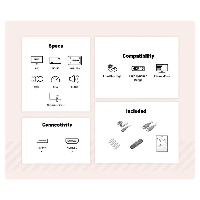 JAPANNEXT JN-IPS650UHD60F Monitor 4K Ultra HD de 65" (165.1 cm) IPS 60Hz con Altavoces, HDR, HDMI, USB, WLAN y Negro 6 JAPANNEXT JN-IPS650UHD60F Monitor 4K Ultra HD de 65" (165.1 cm) IPS 60Hz con Altavoces, HDR, HDMI, USB, WLAN y Negro 6