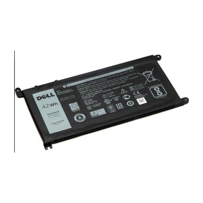 Dell 3-cell lithium-ion battery with 42Wh capacity, 11.1V voltage, designed for Dell laptops, prismatic design.
