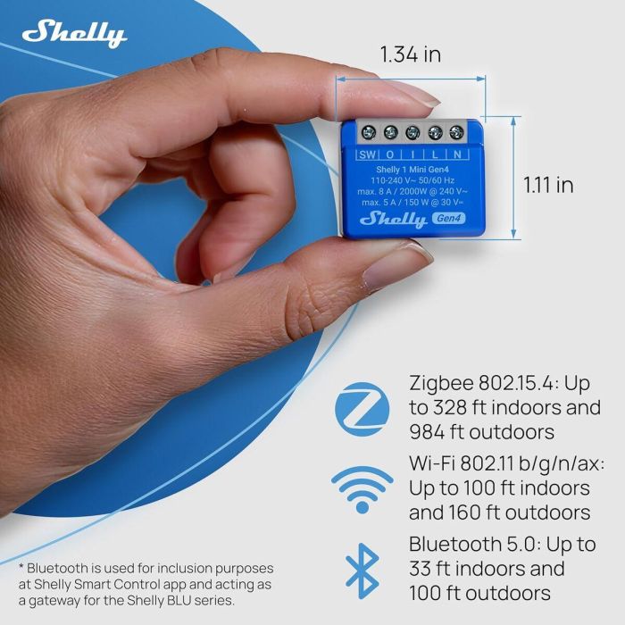 Shelly Relais 1 Mini Gen4 WLAN BT Matter Zigbee 8A Interruptor Inteligente 19