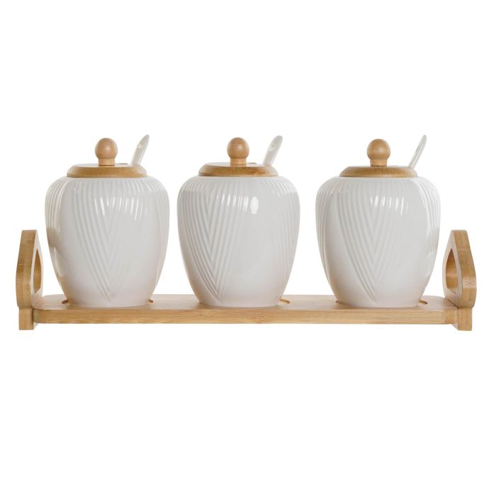 DKD Home Decor Azucarero Porcelana y Bambú Blanco Natural Set de 4 Piezas 9 x 7 x 31 cm 4