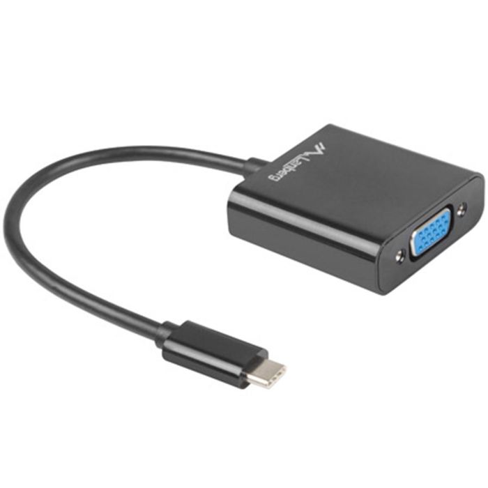 Lanberg Adaptador USB 3.1 Tipo C a VGA Macho Hembra RTL2169 Negro Resolución 1920x1200 15cm 1