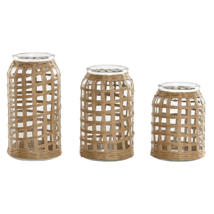 DKD Home Decor Jarrón Balinés de Cristal y Fibra Natural 11x11x21 cm Set de 3 Piezas DKD Home Decor Jarrón Balinés de Cristal y Fibra Natural 11x11x21 cm Set de 3 Piezas