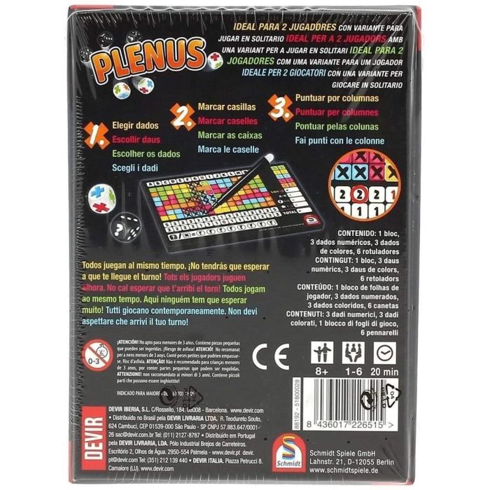 Devir Plenus Juego de Mesa Pegi 8 Edad Recomendada 8 Años para 1-6 Jugadores, Partidas de 20 Minutos 1 Devir Plenus Juego de Mesa Pegi 8 Edad Recomendada 8 Años para 1-6 Jugadores, Partidas de 20 Minutos 1