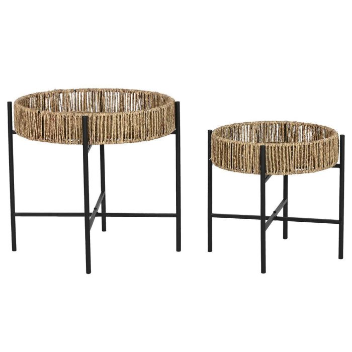 Mesita Auxiliar Balines DKD Home Decor Negro Natural 49 x 44 x 49 cm Set de 2