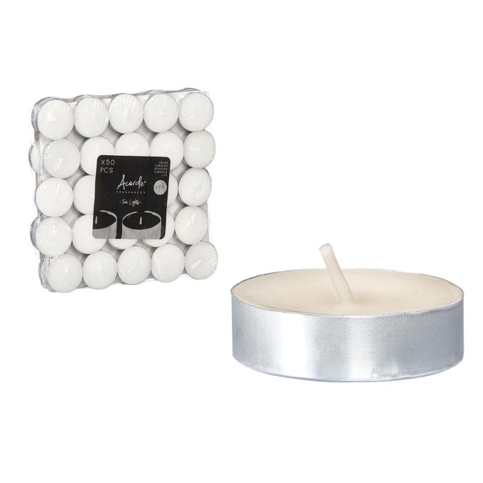 Acorde Set 50 Velas Tea Light Blancas 3H - Juego de 50 Velas Pequeñas de Cera Blancas 3 Horas 18.7x2.7x18.7 cm (18 Unidades)