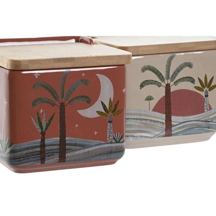 DKD Home Decor Salero Boho Dolomite Bambú 750ml Terracota Beige Colores Surtidos 12.5x12x14cm 2 Unidades Apto Lavavajillas 2