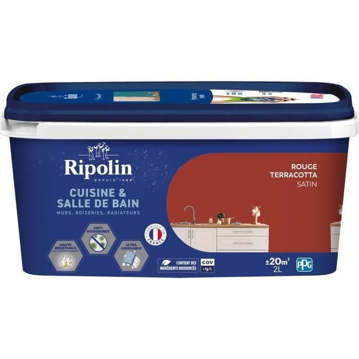 Pintura paredes, carpintería, techos, radiadores - RIPOLIN - Cocina y baño - 2 L - Rojo Terracota