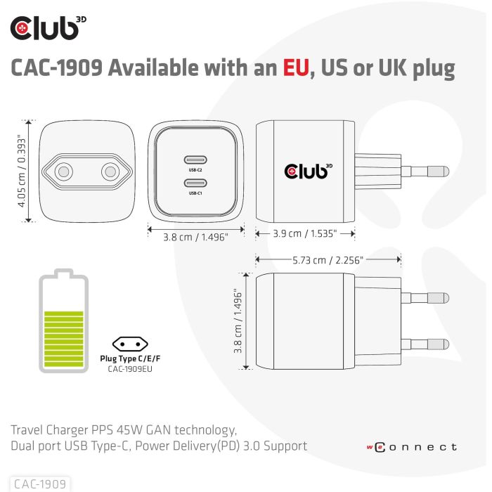 Club3D Ladegerät 2xUSB Typ C PD 45W. GaN retail 3 Club3D Ladegerät 2xUSB Typ C PD 45W. GaN retail 3