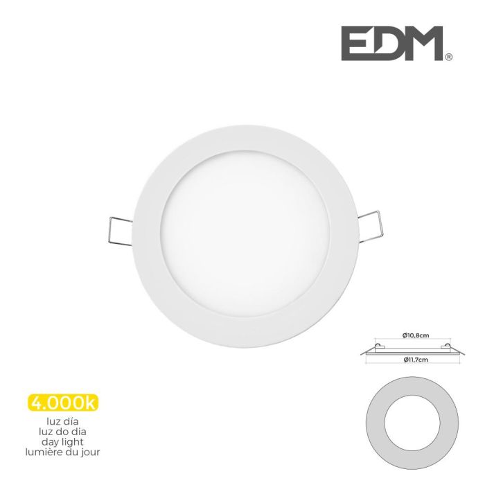 Edm Mini Downlight LED Empotrable Redondo 6W 4000K Luz Día Blanco Ø11,7 cm 1