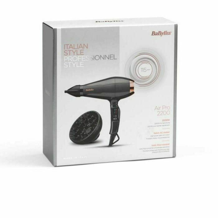 BaByliss 6719 Secador de Pelo Profesional 2200W Motor AC 115 km/h Iónico Difusor, 2 Boquillas, Aire Frío, 2 Temp/Vel 8