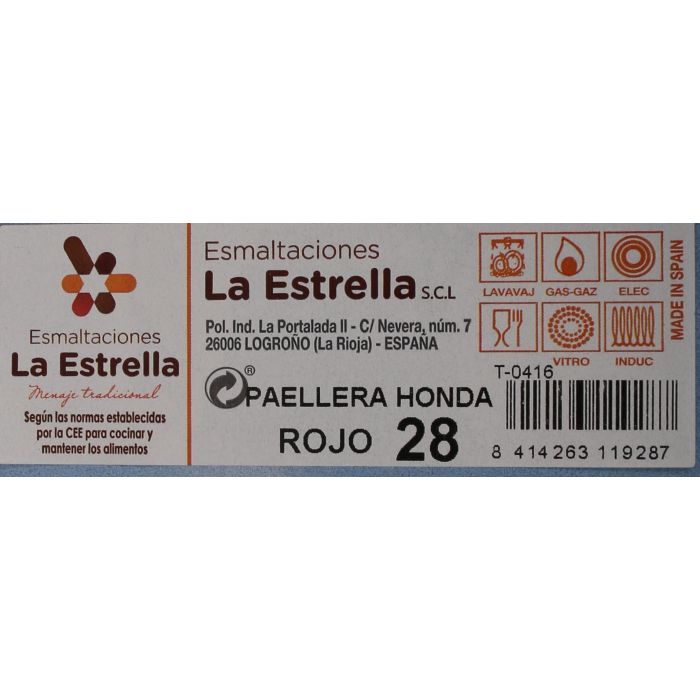Paellera honda bordonada 28 cm rojo - La Estrella (4 Unidades) 1 Paellera honda bordonada 28 cm rojo - La Estrella (4 Unidades) 1