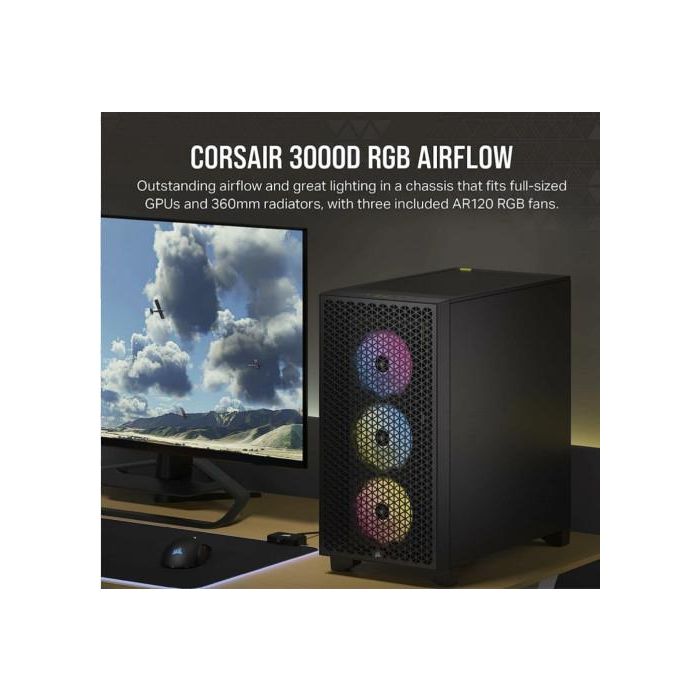 Corsair Caja 3000D RGB Airflow Mid-Tower Negra CC-9011255-WW con Panel de Vidrio Templado 1
