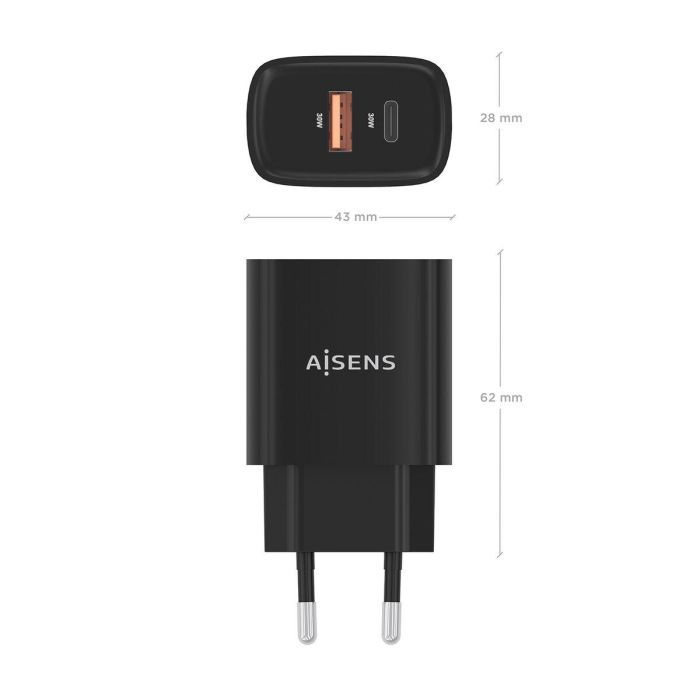 AISENS Cargador USB-C PD3.0 QC4.0 GaN 30W A110-0953 Negro para Móviles y Portátiles 5