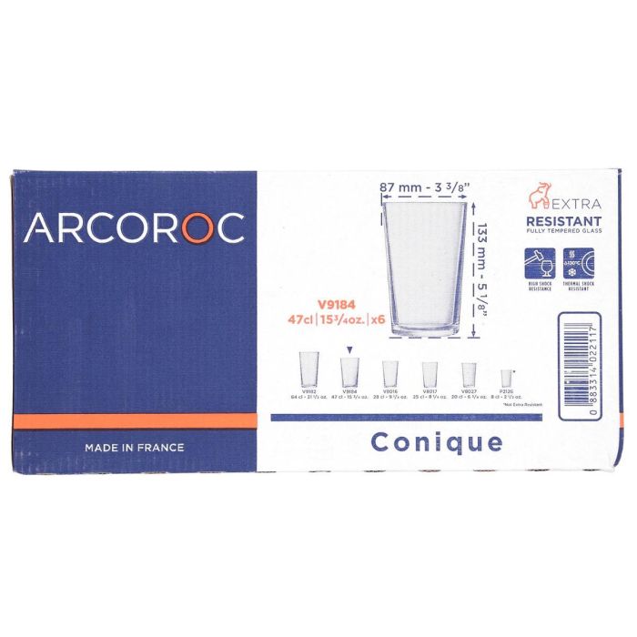 Caja 6 Vasos Altos Vidrio Conique Arcoroc 47 cL 5