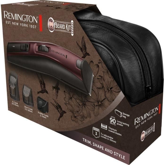 Caja recortadora de barba Remington MB4047 inalámbrica, resistente al agua cuchillas recubiertas de titanio 9 guías de corte kit incluido 1 Caja recortadora de barba Remington MB4047 inalámbrica, resistente al agua cuchillas recubiertas de titanio 9 guías de corte kit incluido 1