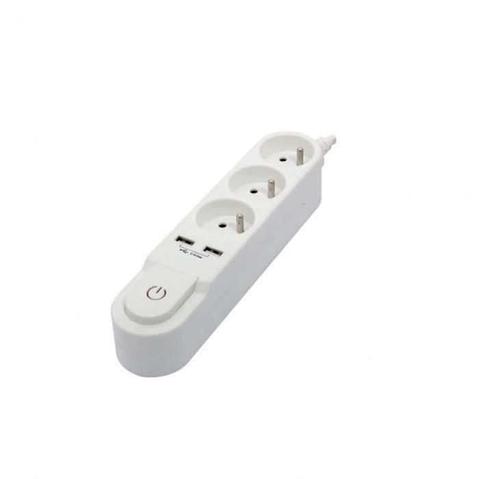 CHACON Bloque de enchufes múltiples con interruptor 3 tomas de 16 A y 2 salidas USB de 2 A, cable blanco de 1,5 m 1 CHACON Bloque de enchufes múltiples con interruptor 3 tomas de 16 A y 2 salidas USB de 2 A, cable blanco de 1,5 m 1
