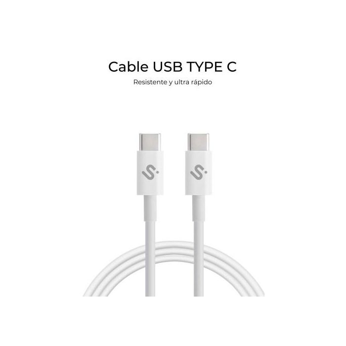Subblim SUBCAB-C10011 Cable Plus USB-C a USB-C 100W Carga Rápida 480Mbps USB 2.0 E-Marker Trenzado 2m Blanco 3 Subblim SUBCAB-C10011 Cable Plus USB-C a USB-C 100W Carga Rápida 480Mbps USB 2.0 E-Marker Trenzado 2m Blanco 3