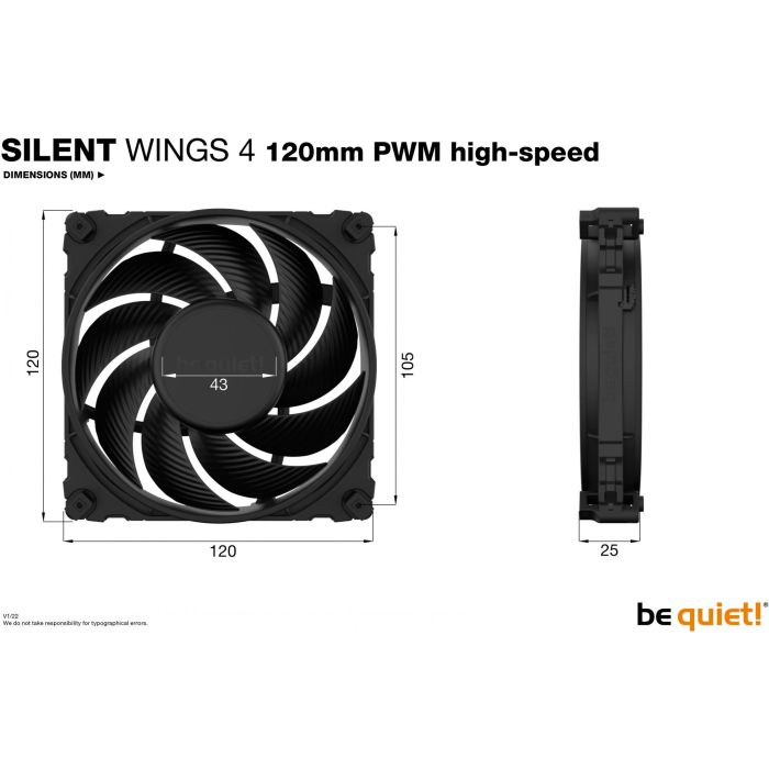 be quiet! SILENT WINGS 4 PWM high-speed Ventilador 120mm, 2500 RPM, 130.31 m³/h, Carcasa de ordenador, Negro 4 be quiet! SILENT WINGS 4 PWM high-speed Ventilador 120mm, 2500 RPM, 130.31 m³/h, Carcasa de ordenador, Negro 4