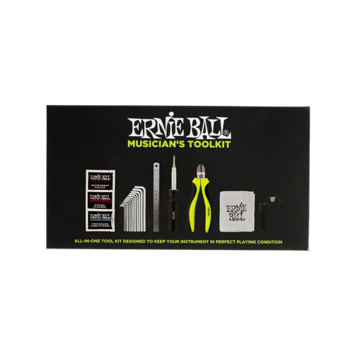 Ernieball Kit de Mantenimiento para Guitarra y Bajo con Corta Cuerdas, Manivela de Afinación y Más Herramientas Incluidas 2