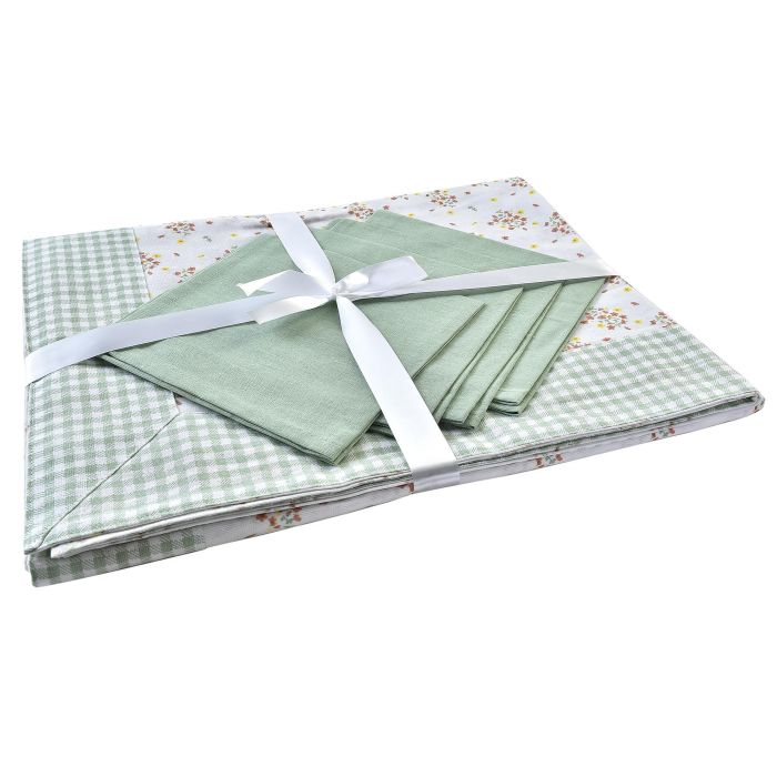 DKD Home Decor Mantel Shabby Vichy sweet de Poliéster Verde 150x150 cm. Juego de 5 Manteles de Mesa. 1