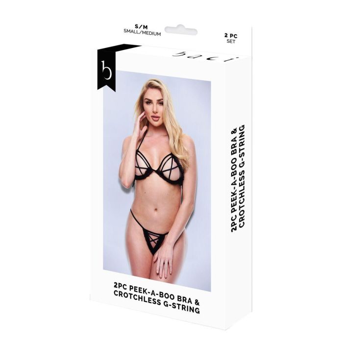 Conjunto de Lencería Baci Lingerie Crotchless G- Negro 2 Piezas (M/L)