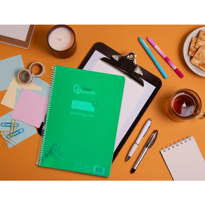 Liderpapel Cuaderno Espiral A4 Pautaguía Tapa Plástico 80 Hojas 90gr Cuadro Pautado 4mm Con Margen Color Verde 7