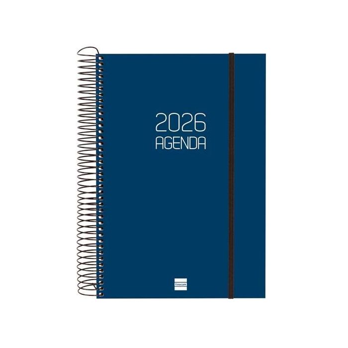 Finocam E11-165x242 mm Agenda Espiral Opaque 2026 1 Día/Página Tapa PP Azul con Goma Elástica y Esquinas Microperforadas