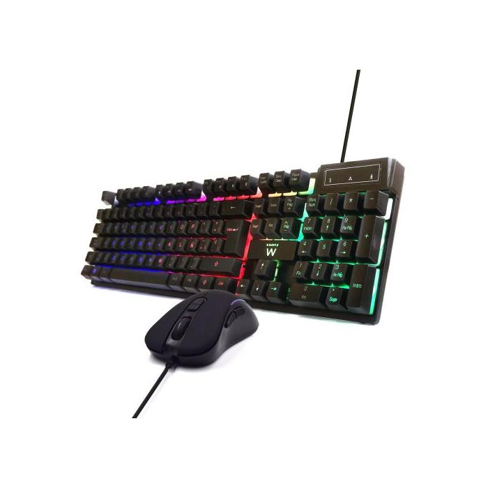Ewent PL3201 Teclado y Ratón Gaming USB QWERTY Español Negro, Retroiluminación RGB, 3600 DPI, 104 Teclas 1