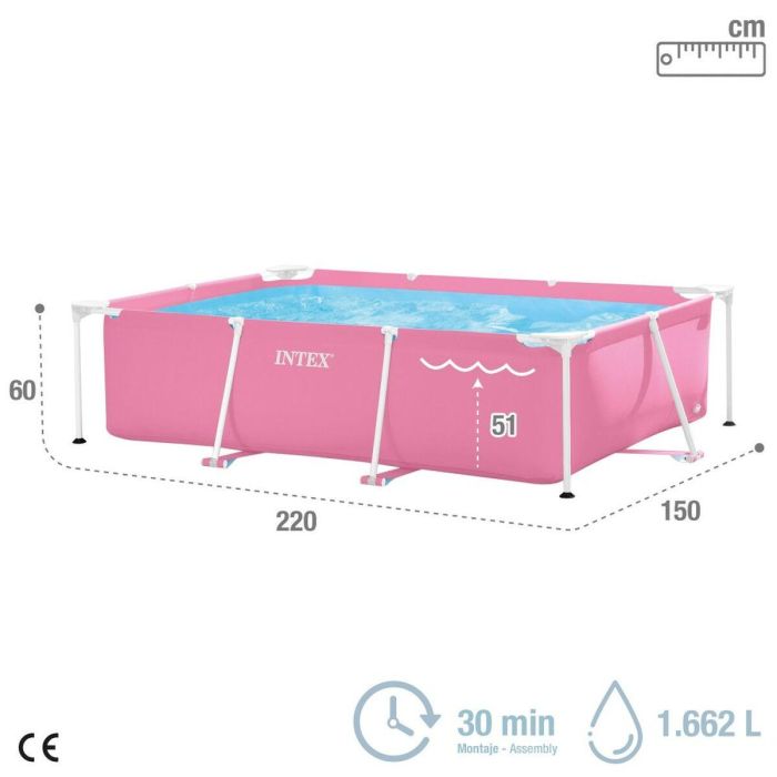 Piscina desmontable rectangular iscina small frame familiar rosa (capacidad 1662 litros) 220x150x60 cm. 3 Piscina desmontable rectangular iscina small frame familiar rosa (capacidad 1662 litros) 220x150x60 cm. 3