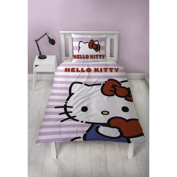 Hello Kitty AAARQ16151 Juego de cama reversible Hello Kitty, Microfibra - 1 funda nórdica 140x200 cm + 1 funda almohada 63x63 cm 1
