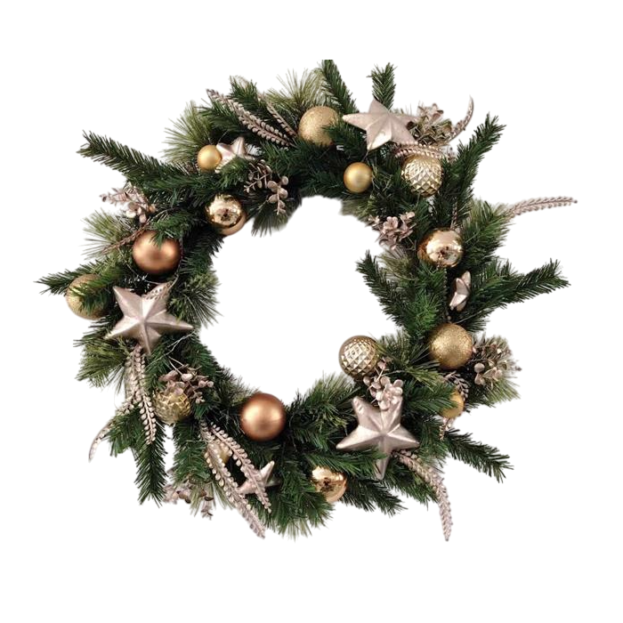 DKD Home Decor Corona de Navidad Moderna LED Verde Dorado Ø60x10 cm, con 50 Luces y Funciona con 3 Pilas AA (Pack de 2)