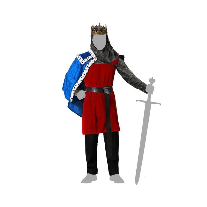 Disfraz de Carnaval para Hombre Adulto - Rey Medieval con Capa Azul, Túnica, Capucha y Cinturón - Talla XS-S 4