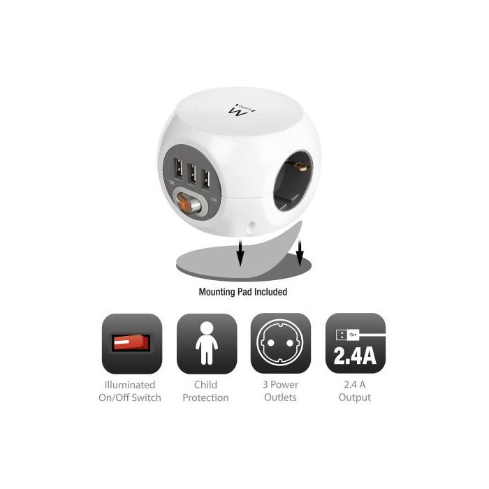 Regleta Enchufes Cubo Ewent EW3939 USB 5V 2A Blanco 2 Regleta Enchufes Cubo Ewent EW3939 USB 5V 2A Blanco 2