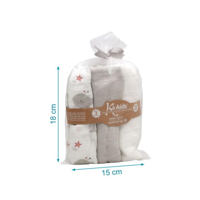 KioKids Set 3 Muselinas Bebé Océano Gris y Blanco Bambú Algodón 70x70 cm 4 KioKids Set 3 Muselinas Bebé Océano Gris y Blanco Bambú Algodón 70x70 cm 4